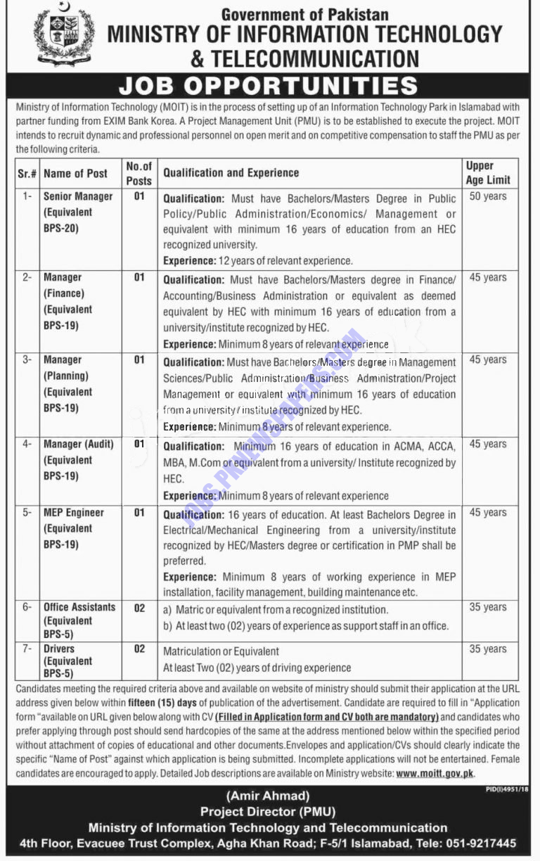 Ministry of IT and Telecom Islamabad Jobs